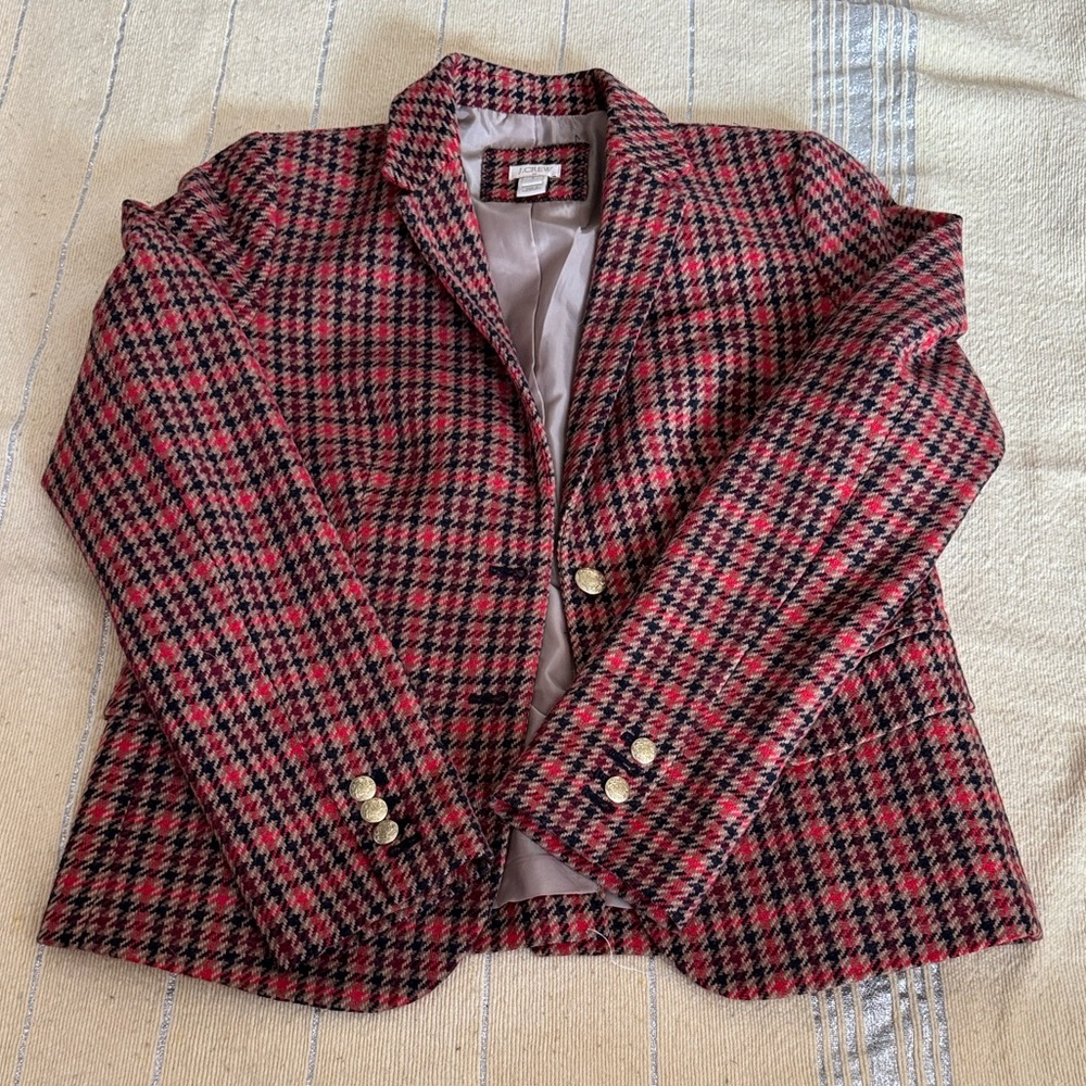 J. Crew Multicolor Plaid Blazer with brass hardware
